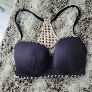 Victoria's Secret Black and Cream Bikini Top